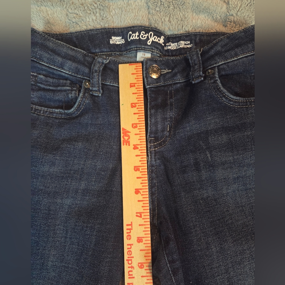 Cat & Jack Girls Size 12 Skinny Jeans Ultimate Stretch Dark Wash - Picture 3 of 11